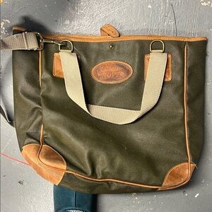 Vintage Leather Land Rover Bag, Bag Insert and VHS tape.